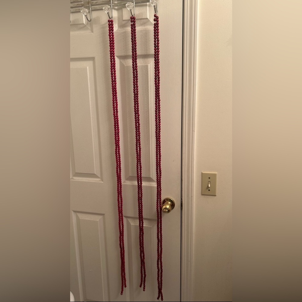 Christmas Red Beaded Wooden Necklace Garland - set of 3
